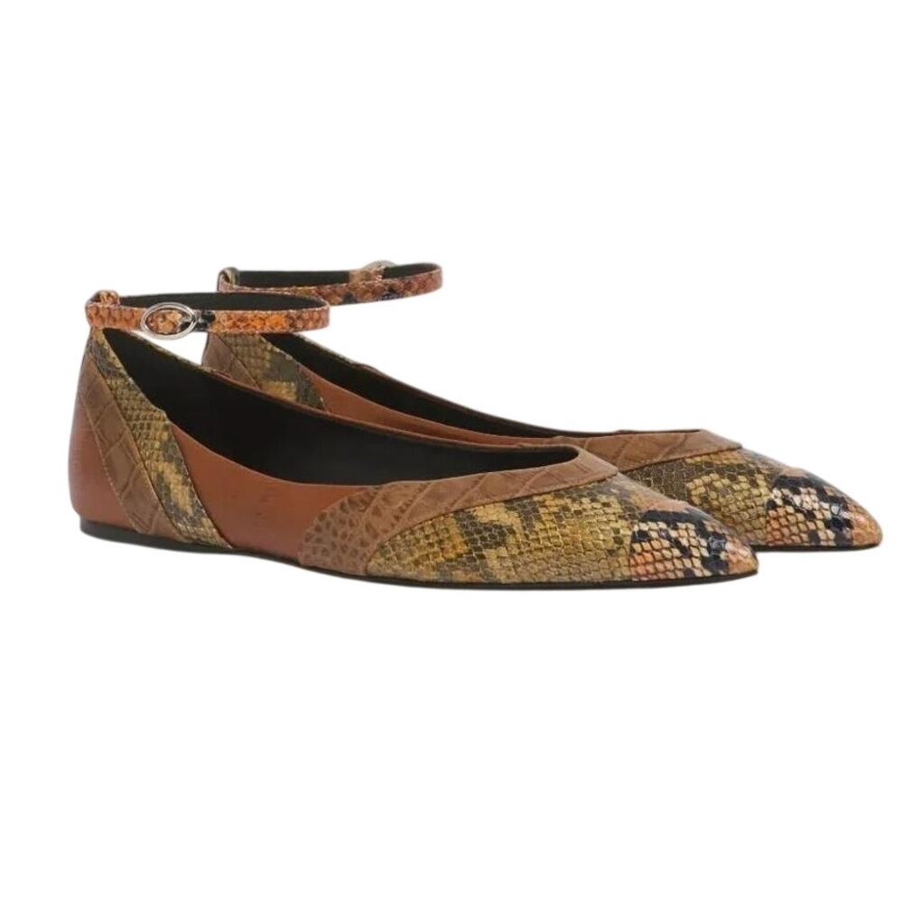 Marni Ballet Flats Size 36 US 6 Brown Exotic Print Leather Ankle Strap NEW